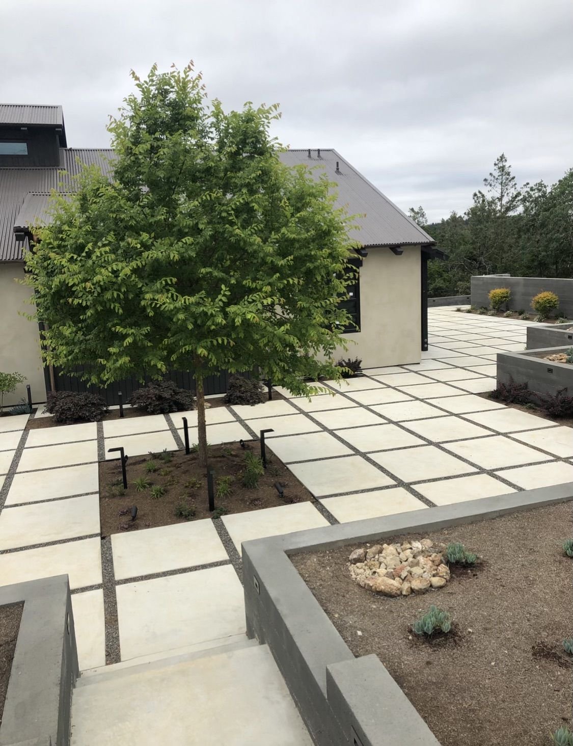 Modern grid patio with landscaping