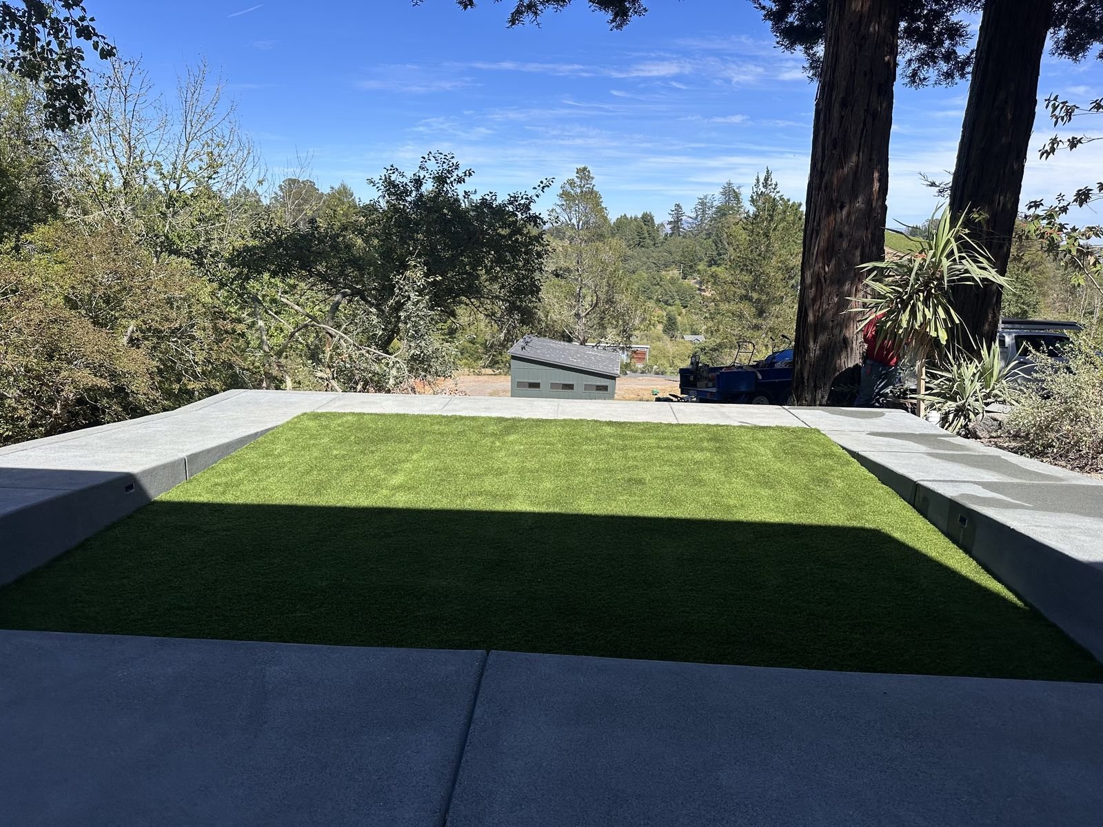 Backyard patio with turf